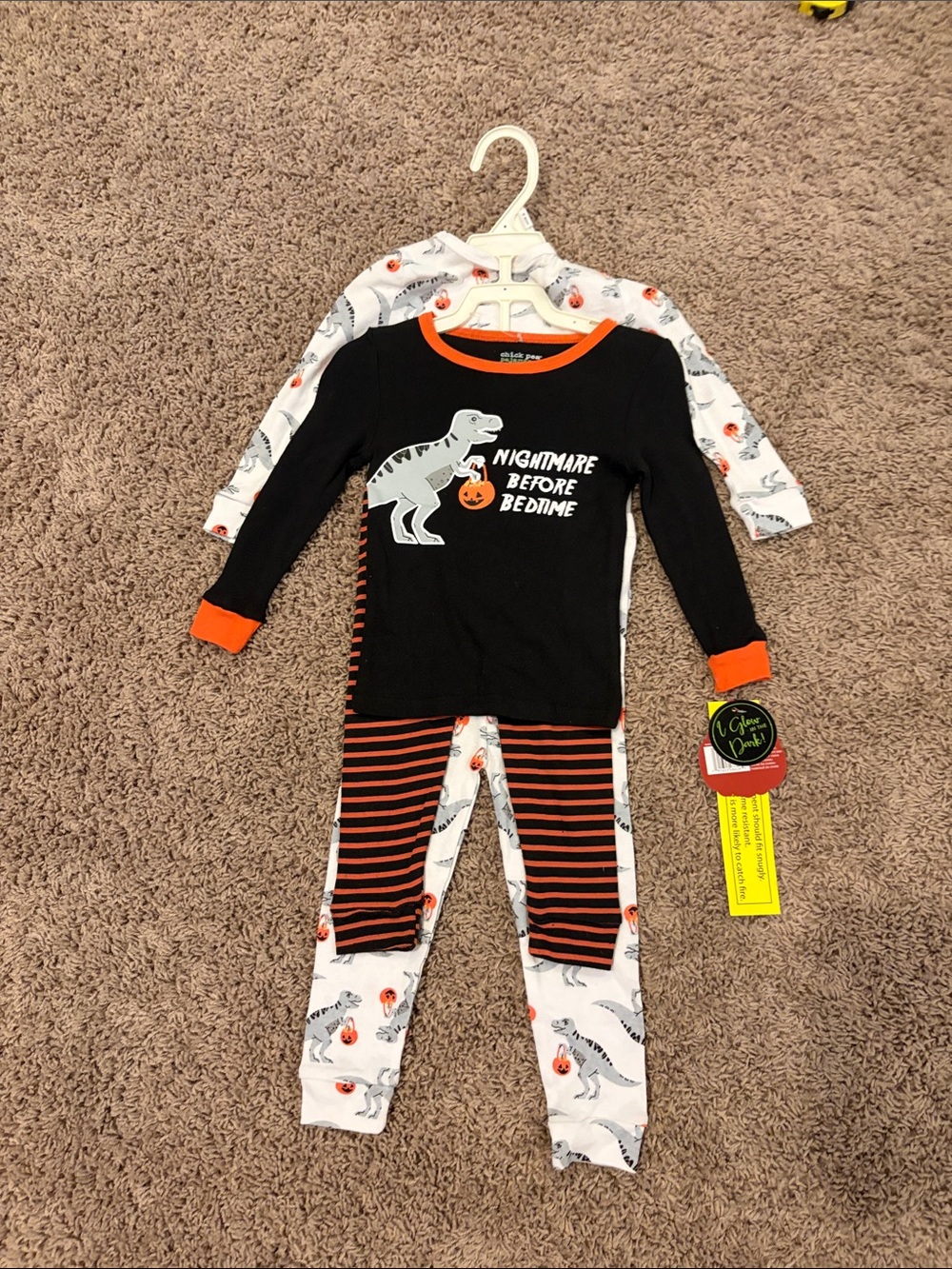chick pea Black, Orange & White 'Nightmare Before Bedtime' Dino Pajama Sets